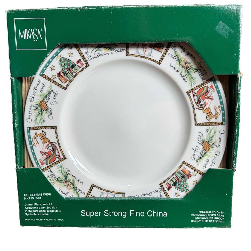 Vtg NOS Mikasa Christmas Wish Dinner Plates‎ Set of Four ~ 3 Available